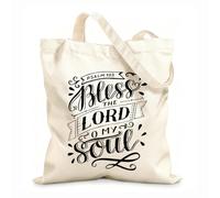 AILOONG Sacchetti portaoggetti in poliestere e cotone scritta a mano con versetto della Bibbia benedici il Signore o Tessuto spesso 12 once Scritta personalizzabile 25x30cm Piccola
