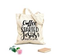 AILOONG Sacchetti portaoggetti in poliestere e cotone Tessuto spesso 12 once Il caffè mi fa iniziare Gesù, sto andando Scritta personalizzabile 35x40cm Grande