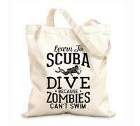 AILOONG Sacchetti portaoggetti in poliestere e cotone Tessuto spesso 12 once impara a fare immersioni subacquee perché gli zombi non sanno nuotare Scritta personalizzabile 31x36cm Media