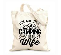 AILOONG Sacchetti portaoggetti in poliestere e cotone Tessuto spesso 12 once questo ragazzo ama campeggiare con sua moglie è divertente Scritta personalizzabile 31x36cm Media