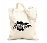 AILOONG Sagoma nera di motocicletta personalizzata con fiamme Borse shopper riutilizzabili Tessuto spesso 12 once Pieghevole 25x30cm Piccola