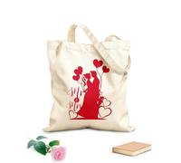 AILOONG Silhouette di sposi novelli che si baciano con palloncini a forma di cuore Borsa tote in tela grezza Tessuto spesso 340g/m² Utilizzabile come borsa porta attrezzi