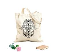 AILOONG Talismano dell'occhio della mano di Dio di Hamsa Borsa della spesa in tela di cotone Tessuto spesso 12 once Utilizzabile come borsa regalo 31x36cm Media