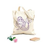 AILOONG una simpatica sirena che guarda la telecamera, disegno di linea artistica Borsa regalo in tela per vino Tessuto spesso 340g/m² Abbinabile agli abiti