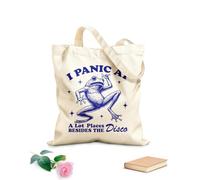 AILOONG Vado nel panico in molti posti oltre alla discoteca rana tipografia esilarante animale divertente rana vintage Borse in tela con fantasia personalizzabile Tessuto spesso 340g/m²