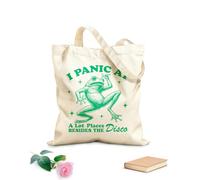 AILOONG Vado nel panico in molti posti oltre alla discoteca rana tipografia esilarante animale divertente rana vintage Borse in tela con fantasia personalizzabile Tessuto spesso 340g/m²