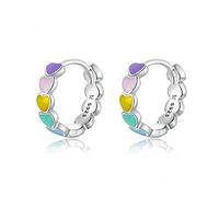 AILUOR 925 Argento Sterling Arcobaleno Orecchini a cerchio per le donne Smalto Cuore Orecchini a cerchio per le donne Cartilagine Carino Huggie Orecchini Gioielli Regali di compleanno (Argento)
