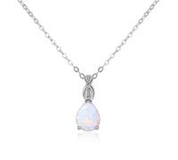 AILUOR Collane di opale bianco per le donne, placcato oro rosa 11 millimetri rotonda gemma ciondolo ottobre collana di pietra di nascita per le donne gioielli regalo per la moglie (A goccia, Argento)