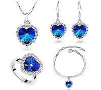 AILUOR Cuore titanico del set i monili del braccialetto orecchini collana dell'oceano e Anelli, collana di cristallo zaffiro Blu