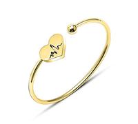 AILUOR Donna Heartbeat ECG argento registrabile oro del braccialetto del cuore aperto del polsino Oro