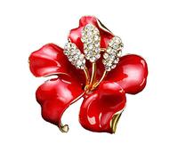 AILUOR Elegante Smalto Plum Blossom Fiore Spilla Pin, di Modo Placcato Oro Perle Spilla Floreale Spilla Rosso