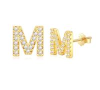 AILUOR Orecchini iniziali da donna, orecchini con lettere in argento S925 placcati in oro 14K ipoallergenici Orecchini personalizzati con nome dell'alfabeto Regali di compleanno Gioielli (M-Oro)