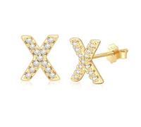 AILUOR Orecchini iniziali da donna, orecchini con lettere in argento S925 placcati in oro 14K ipoallergenici Orecchini personalizzati con nome dell'alfabeto Regali di compleanno Gioielli (X-Oro)