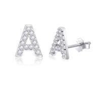 AILUOR Orecchini iniziali da donna, orecchini con lettere in argento S925 placcati in oro 14K ipoallergenici Orecchini personalizzati con nome dell'alfabeto Regali di compleanno Gioielli (A-Argento)