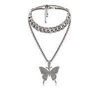 AILUOR Set di collana con ciondolo a forma di farfalla cubana da donna hip hop, collana con ciondolo a forma di grande farfalla con strass luccicanti accessorio alla moda (Nero)