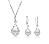 AILUOR Set di gioielli di perle per le donne, collana e orecchini di perle finte d'acqua dolce con catena d'argento da 18 pollici Gioielli da matrimonio per le spose Mamma Regali (Stile 7)