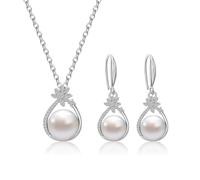 AILUOR Set di gioielli di perle per le donne, collana e orecchini di perle finte d'acqua dolce con catena d'argento da 18 pollici Gioielli da matrimonio per le spose Mamma Regali (Stile 3)