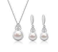 AILUOR Set di gioielli di perle per le donne, collana e orecchini di perle finte d'acqua dolce con catena d'argento da 18 pollici Gioielli da matrimonio per le spose Mamma Regali (Stile 1)