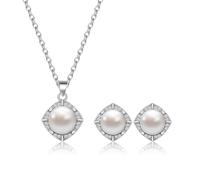 AILUOR Set di gioielli di perle per le donne, collana e orecchini di perle finte d'acqua dolce con catena d'argento da 18 pollici Gioielli da matrimonio per le spose Mamma Regali (Stile 4)