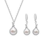 AILUOR Set di gioielli di perle per le donne, collana e orecchini di perle finte d'acqua dolce con catena d'argento da 18 pollici Gioielli da matrimonio per le spose Mamma Regali (Stile 14)