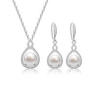 AILUOR Set di gioielli di perle per le donne, collana e orecchini di perle finte d'acqua dolce con catena d'argento da 18 pollici Gioielli da matrimonio per le spose Mamma Regali (Stile 6)