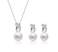 AILUOR Set di gioielli di perle per le donne, collana e orecchini di perle finte d'acqua dolce con catena d'argento da 18 pollici Gioielli da matrimonio per le spose Mamma Regali (Stile 2)