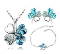 AILUOR Set di Gioielli di Quadrifoglio, Cristallo di Moda Austriaco Lucky Quadrifoglio Collana Bracciale o Orecchini Blu
