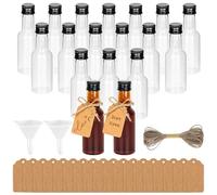 AILUYA 18 mini bottiglie di plastica per liquori, 50 ml, piccole bottiglie da riempire con 2 mini imbuti, 18 etichette in carta kraft e 5 m di corda di canapa, piccole bottiglie per liquori per