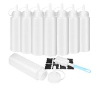AILUYA 8Pcs Bottiglie Per Salsa Pomodoro 250ml, Squeeze Bottle con Adesivi e Spazzola, Transparenti Bottiglia Olio con Scala Graduata, Flacone Dosatore per Condire, Cuocere al Forno e Preparare Salse