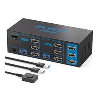 AILVLVNG HDMI KVM Switch 2 PC 3 Monitor 4K 60Hz EDID Commutateurs KVM pour 2 Ordinateurs Partageant 3 Moniteurs et 4 Ports USB 3.0, Supporte L'extension D'affichage et le Miroir D'affichage