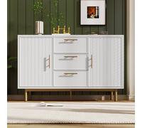 AilZylphera Cassettiera bianca 120 x 40 x 75 cm, credenza con 3 cassetti e 2 ante, armadietto multiuso, cassettiera per camera da letto, soggiorno, casa, ufficio, corridoio (1)