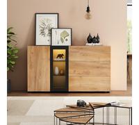 AilZylphera Credenza con illuminazione a LED, 140 x 40 x 80 cm, cassettiera con 3 cassetti, armadietto da cucina/buffet, altezza per soggiorno, sala da pranzo, corridoio (2)