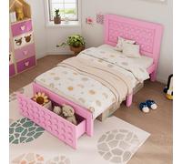 AilZylphera Lettino singolo 90 x 200 cm, con 2 cassetti, grazioso letto in legno/ragazzi con rete a doghe, letto per un ragazzo o una ragazza, letto per bambini senza materasso (rosa)