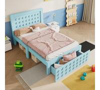 AilZylphera Lettino singolo 90 x 200 cm, con 2 cassetti, grazioso letto in legno/ragazzi con rete a doghe, letto per un ragazzo o una ragazza, letto per bambini senza materasso (blu)