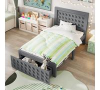 AilZylphera Lettino singolo 90 x 200 cm, con 2 cassetti, grazioso letto in legno/ragazzi con rete a doghe, letto per un ragazzo o una ragazza, letto per bambini senza materasso (grigio)