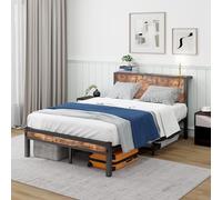 AilZylphera Letto 120 x 200 cm, telaio letto con rete a doghe in metallo, letto singolo con vano portaoggetti sotto il letto, telaio con testiera, letto in metallo, letto per ragazzi, marrone (2)