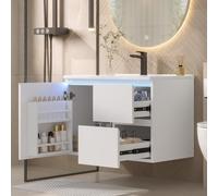 AilZylphera Mobile sottolavabo da appendere con illuminazione a LED a sensore ruotare, lavabo con armadio, set di mobili da bagno con lavabo e cassetti, mobile da bagno con vasca in ceramica (3)