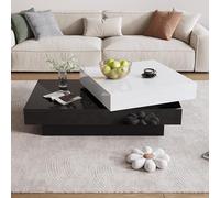 AilZylphera Tavolino moderno lucido 103 x 60 x 35,5 cm, tavolo da soggiorno - tavolo superiore girevole a 360°, tavolino da accensione/divano adatto per soggiorno, ufficio o zona lounge bianco + nero