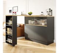 AilZylphera Tavolo da bar allungabile, girevole a 360°, tavolo da pranzo allungabile con vano portaoggetti, bancone da cucina/credenza con anta in vetro e armadietto, tavolo alto per sala da pranzo