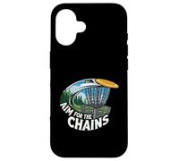 Aim For The Chains Disc Golf Player Frisbee Basket Custodia per iPhone 16