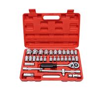 Aim Tools Set di chiavi a bussola da 1/2", 32 pezzi, 8-32 mm, con chiave a cricchetto a sgancio rapido a 24 denti, acciaio al cromo vanadio di alta qualità, strumento per riparazione automatica del