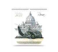 AIMA Calendario 2025 da Muro Agenda 31x33 cm - Calendario da Parete Spiralato 12 Mesi con Gatti a Roma - Calendario con Gatto - Con 1 Calamita e 1 Block Notes in Omaggio (San Pietro)