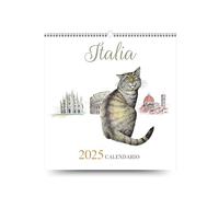 AIMA Calendario 2025 da Muro Agenda 31x33 cm - Calendario da Parete Spiralato 12 Mesi con Gatti e Monumenti d'Italia - Calendario con Gatto - 1 Calamita e 1 Block Notes in Omaggio (Gatto Oro)