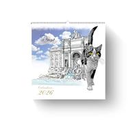 AIMA Calendario Da muro 2026 31x33 cm - Calendario da parete spiralato 12 mesi - Calendario Con Gatti e Monumenti Roma - Con 1 Calamita e 1 Block Notes in Omaggio - Fontana Di Trevi