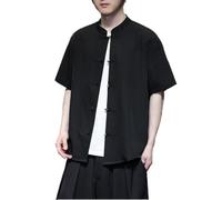 AIMAIBMLD Men's Shirt Chinese Style Cardigan Jacket Open Front Outerwear -Black-XX-Large