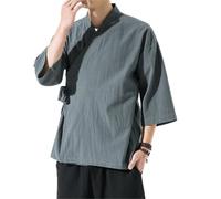 AIMAIBMLD Men's Shirt Chinese Style Cardigan Jacket Open Front Outerwear -Blue-XX-Large