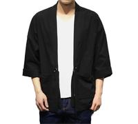 AIMAIBMLD Men's Shirt Chinese Style Summer Cardigan Jacket Lightweight Open Front for Blouse-Black-X-Large