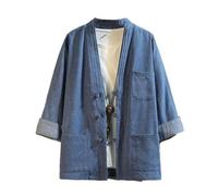 AIMAIBMLD Men's Shirt Chinese Style Summer Cardigan Jacket Lightweight Open Front for Blouse-Blue-Medium