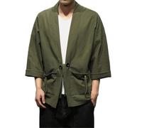 AIMAIBMLD Men's Shirt Chinese Style Summer Cardigan Jacket Lightweight Open Front for Blouse-Color-Large