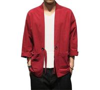 AIMAIBMLD Men's Shirt Chinese Style Summer Cardigan Jacket Lightweight Open Front for Blouse-Red-Medium